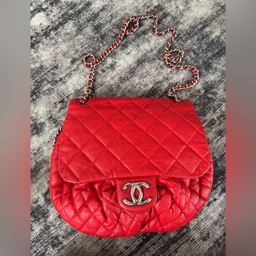 Chanel large Red Quilted Leather Chain Around Shoulder Bag